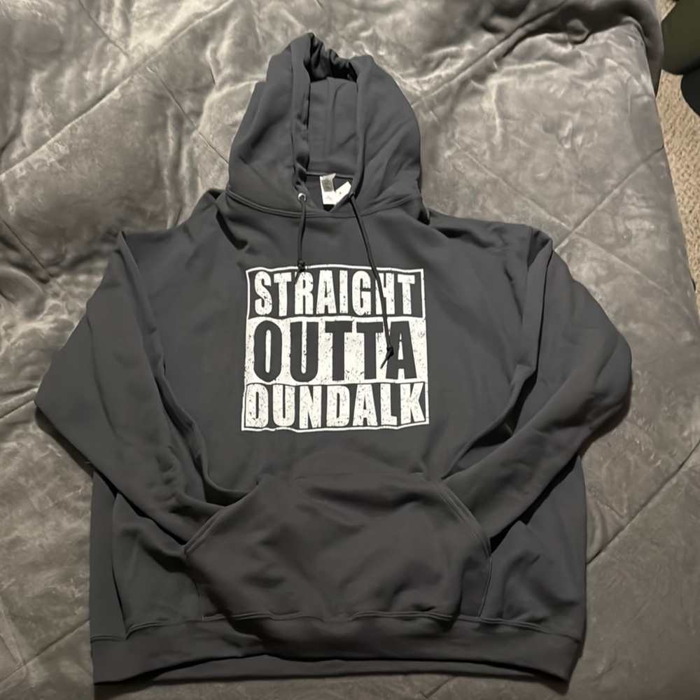 Gray Hoodie with Graphic Print/ Straight Outta Dundalk